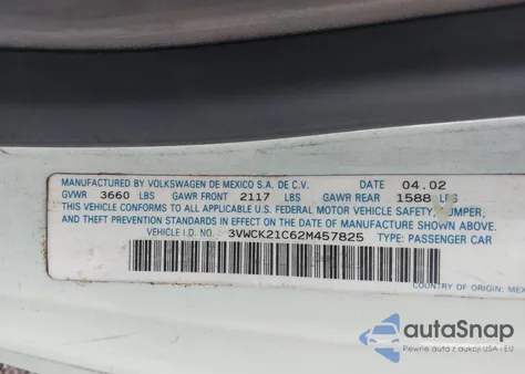 2002 Volkswagen New Beetle Gls из США, поврежденный, VIN 3VWCK21C62M457825